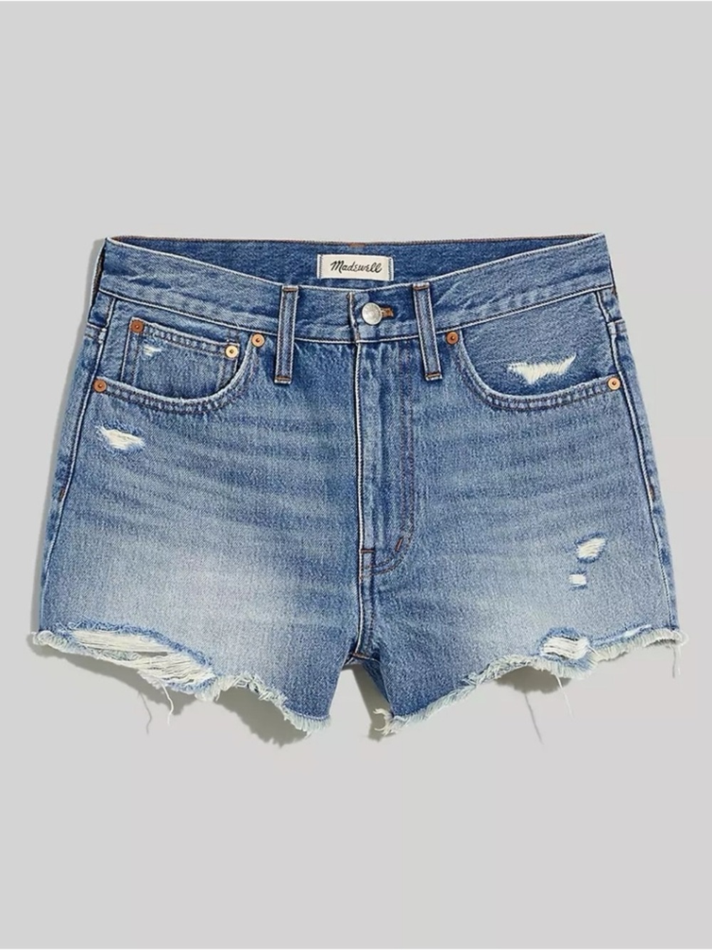 Madewell Medium Blue Distressed High-Rise Jean Shorts